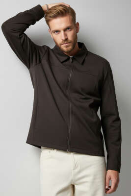 Fermuarlı Basic Erkek Ceket Acı Kahve - MHR MOHER