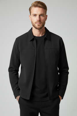 Fermuarlı Basic Erkek Ceket Siyah - MHR MOHER