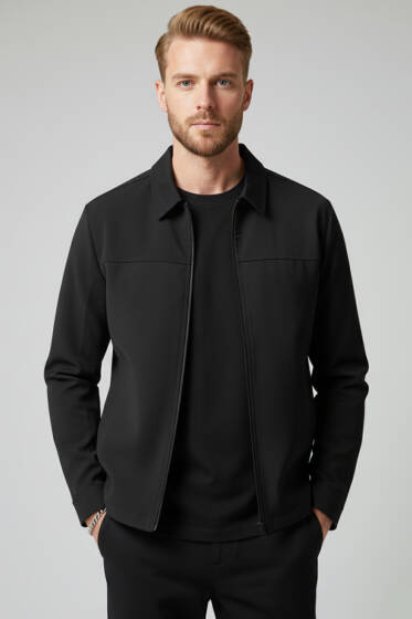 Fermuarlı Basic Erkek Ceket Siyah - Erkek Ceket