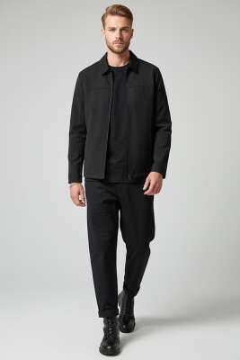 Fermuarlı Basic Erkek Ceket Siyah - Erkek Ceket