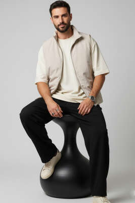 Fermuarlı Basic Erkek Yelek Bej - Erkek Yelek