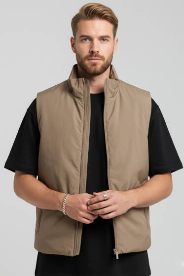 Fermuarlı Basic Erkek Yelek Kahve - Erkek Yelek