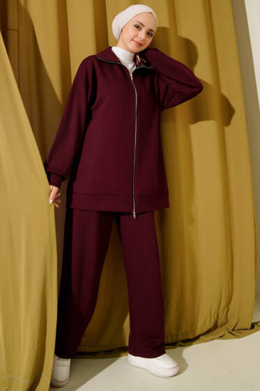 Fermuarlı Basic Loyşa İkili Takım Bordo - İkili Takım