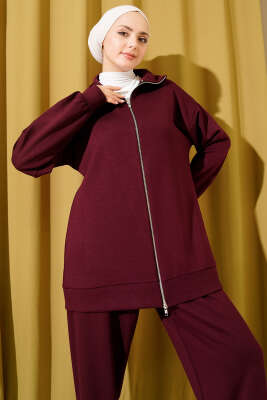 Fermuarlı Basic Loyşa İkili Takım Bordo - İkili Takım