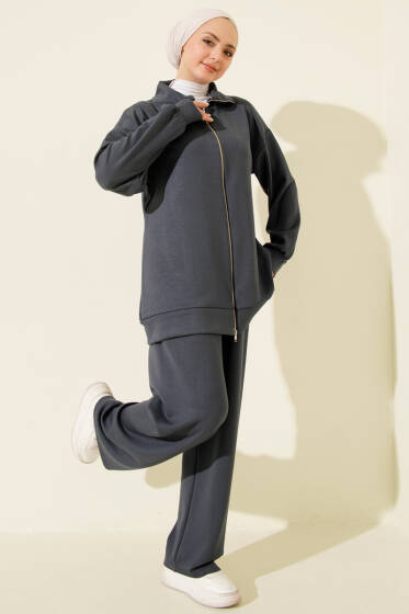 Fermuarlı Basic Loyşa İkili Takım Füme - İkili Takım