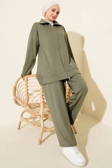 Fermuarlı Basic Loyşa İkili Takım Haki - İkili Takım