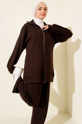 Fermuarlı Basic Loyşa İkili Takım Kahve - İkili Takım