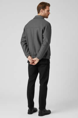 Fermuarlı Bel Lastikli Erkek Kaşe Mont Füme - Erkek Mont