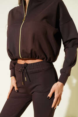 Fermuarlı Bel Lastikli İkili Takım Kahve - Kadın Giyim Modelleri