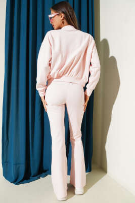 Fermuarlı Bel Lastikli İkili Takım Pembe - Kadın Giyim Modelleri