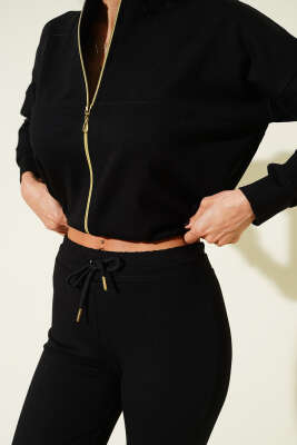 Fermuarlı Bel Lastikli İkili Takım Siyah - Kadın Giyim Modelleri