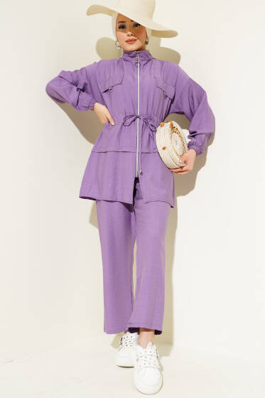 Fermuarlı Bel Tünelli İkili Takım Lila - İkili Takım