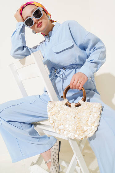 Fermuarlı Beli Tünelli İkili Takım Bebe Mavi - İkili Takım