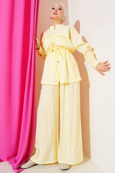 Fermuarlı Beli Tünelli İkili Takım Sarı - İkili Takım