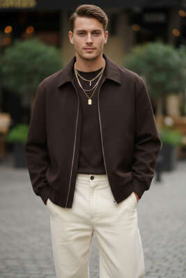 Fermuarlı Bomber Erkek Ceket Kahve - GAVAZZİ