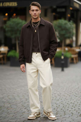 Fermuarlı Bomber Erkek Ceket Kahve - Erkek Ceket