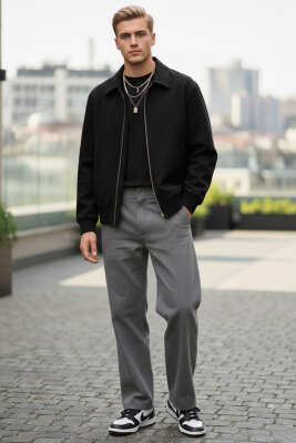 Fermuarlı Bomber Erkek Ceket Siyah - Erkek Ceket