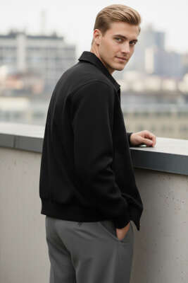 Fermuarlı Bomber Erkek Ceket Siyah - Erkek Ceket