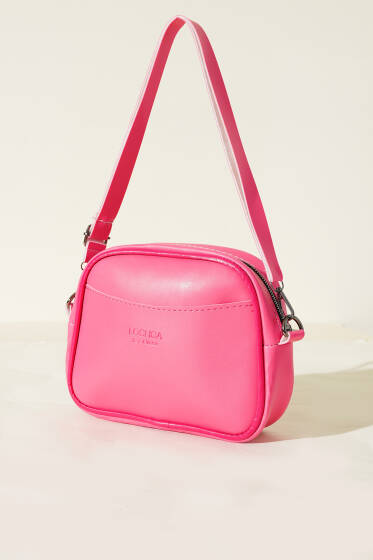 Fermuarlı Çapraz Askılı Çanta Fuşya - Kol Çantası