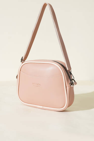 Fermuarlı Çapraz Askılı Çanta Pudra - Kol Çantası