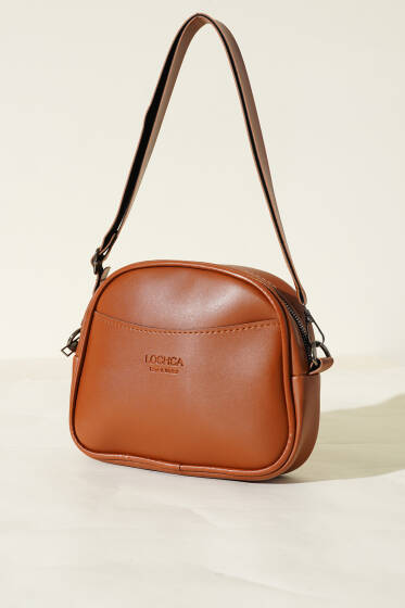 Fermuarlı Çapraz Askılı Çanta Taba - Kol Çantası