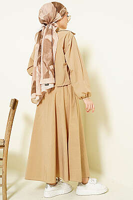 Fermuarlı Ceketli Etekli Paraşüt İkili Takım Bej - İkili Takım