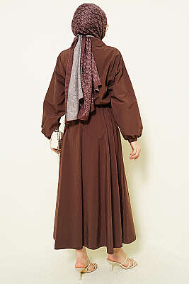 Fermuarlı Ceketli Etekli Paraşüt İkili Takım Kahve - İkili Takım