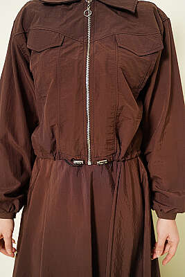 Fermuarlı Ceketli Etekli Paraşüt İkili Takım Kahve - İkili Takım