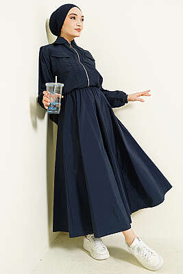 Fermuarlı Ceketli Etekli Paraşüt İkili Takım Lacivert - VAV TEKSTİL