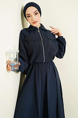 Fermuarlı Ceketli Etekli Paraşüt İkili Takım Lacivert - İkili Takım