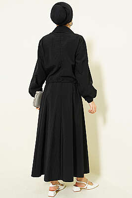 Fermuarlı Ceketli Etekli Paraşüt İkili Takım Siyah - İkili Takım