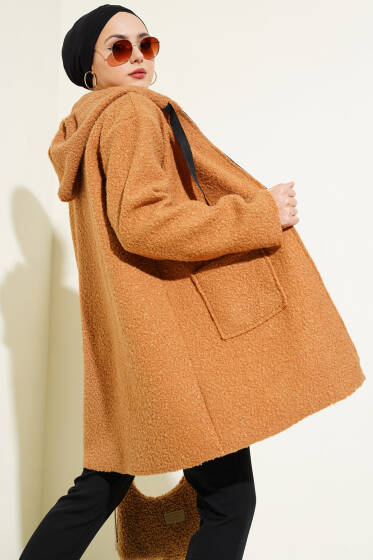 Fermuarlı Cep Armalı Buklet Kaban Camel - Kaban