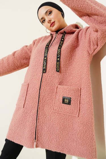 Fermuarlı Cep Armalı Buklet Kaban Gül Kurusu - Kaban