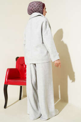 Fermuarlı Cep Detaylı Apoletli İkili Takım Gri - İkili Takım