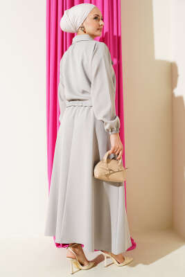 Fermuarlı Cep Kapaklı Etekli Dabıl İkili Takım Gri - İkili Takım