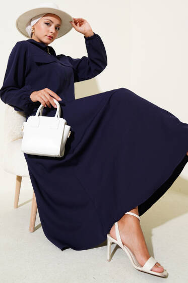 Fermuarlı Cep Kapaklı Etekli Dabıl İkili Takım Lacivert - İkili Takım