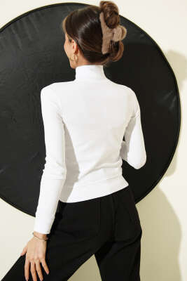 Fermuarlı Cepli Crop Hırka Beyaz - Kadın Giyim Modelleri