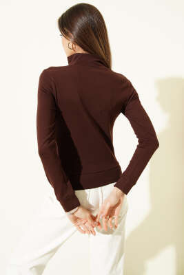 Fermuarlı Cepli Crop Hırka Kahve - Kadın Giyim Modelleri