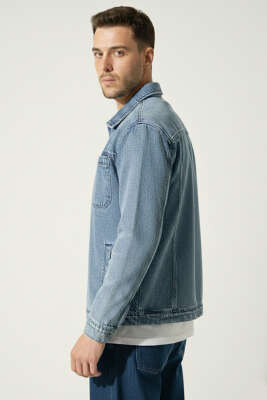 Fermuarlı Cepli Erkek Kot Ceket Kar Açık - Erkek Ceket