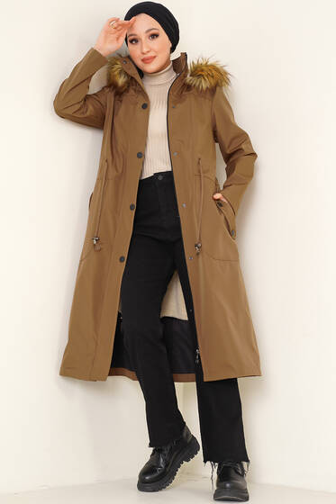 Fermuarlı Cepli Kapüşonlu Mont Taba - ÇOK SATANLAR