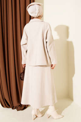 Fermuarlı Cepli Kaşe Etekli İkili Takım Bej - İkili Takım