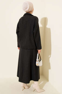 Fermuarlı Cepli Kaşe Etekli İkili Takım Füme - İkili Takım