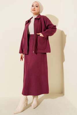 Fermuarlı Cepli Kaşe Etekli İkili Takım Magenta - CNR TEKSTİL