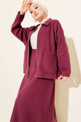 Fermuarlı Cepli Kaşe Etekli İkili Takım Magenta - İkili Takım