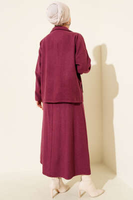 Fermuarlı Cepli Kaşe Etekli İkili Takım Magenta - İkili Takım