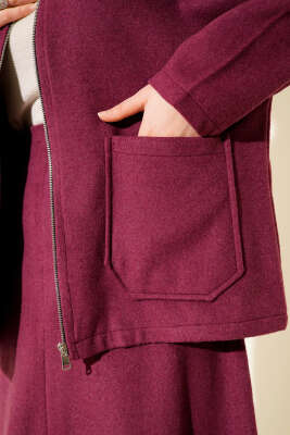 Fermuarlı Cepli Kaşe Etekli İkili Takım Magenta - İkili Takım