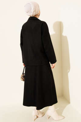 Fermuarlı Cepli Kaşe Etekli İkili Takım Siyah - İkili Takım