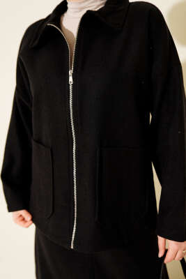 Fermuarlı Cepli Kaşe Etekli İkili Takım Siyah - İkili Takım