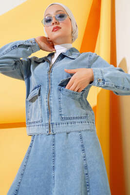 Fermuarlı Cepli Kot Takım Kot Mavisi - İkili Takım