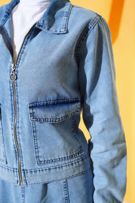 Fermuarlı Cepli Kot Takım Kot Mavisi - İkili Takım